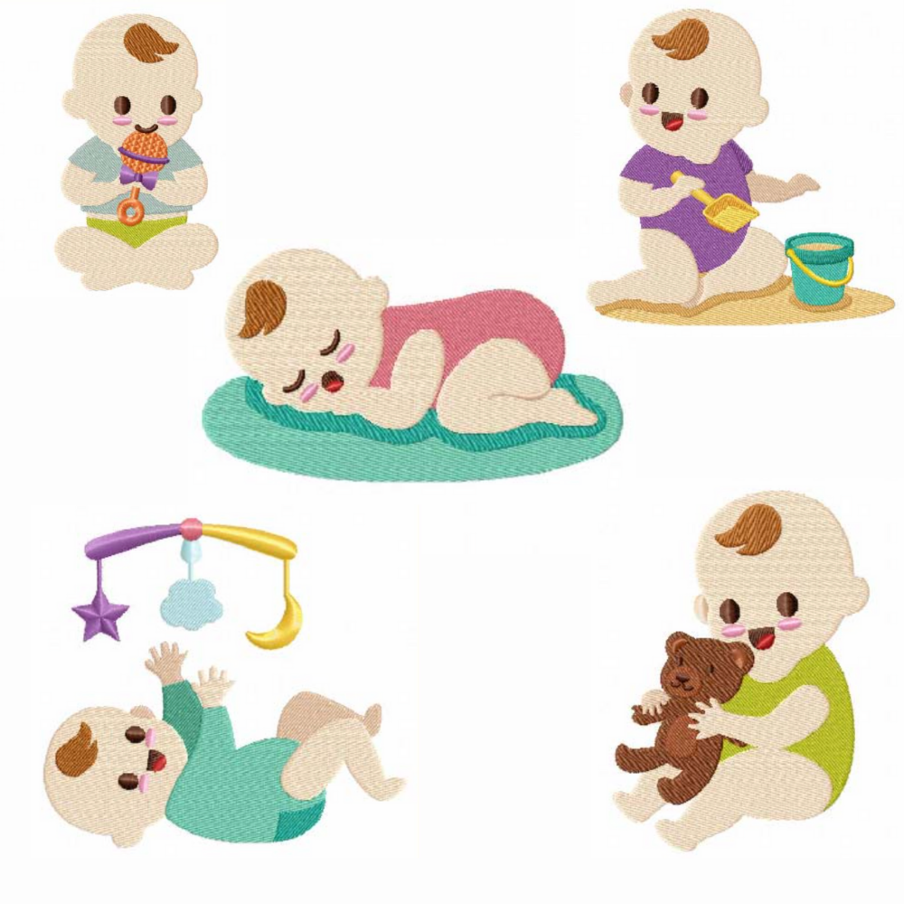 Pack de 15 motifs de broderie machine : Activité de bébé