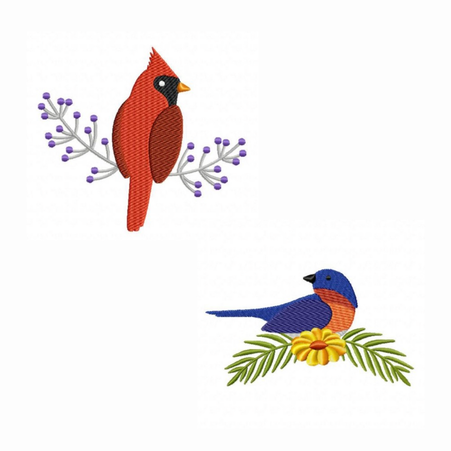 Pack de 16 broderies numérique : Oiseaux printaniers avec fleurs