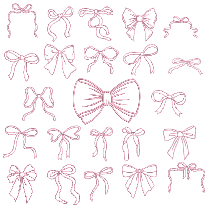 43 motifs de broderie machine : Lacets, Rubans, Noeud - Remplis et Contour