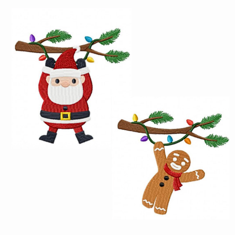 6 Motifs de broderie machine : Personnages de Noël sur branche