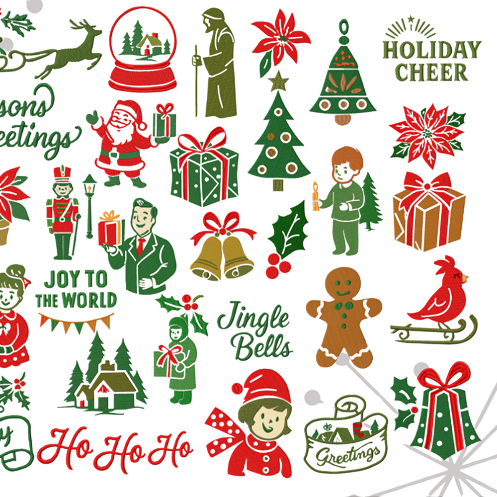 41 motifs de broderie machine : Noël Retro