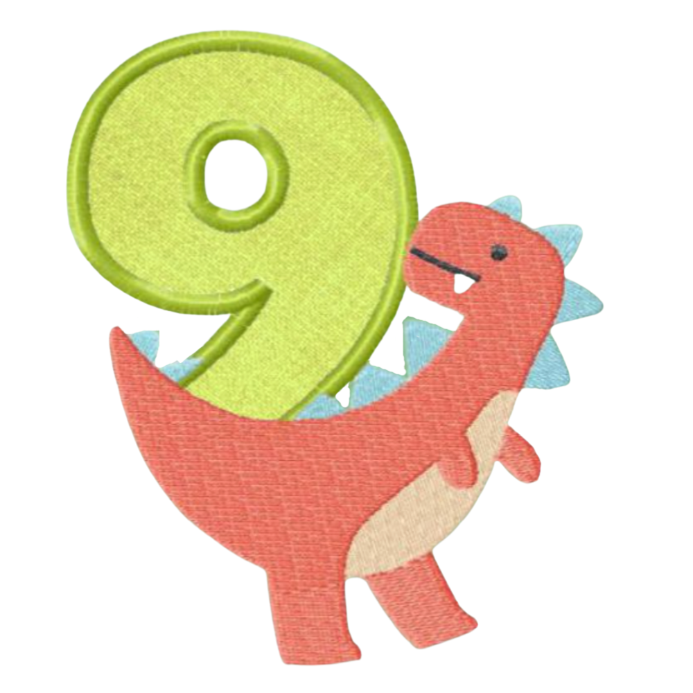 Motif de Broderie Machine : Appliqué Bébé Dinosaures avec Numéro 9