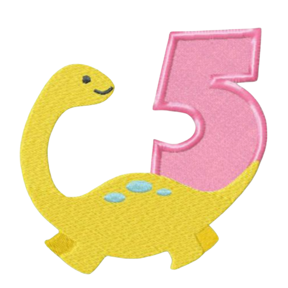 Motif de Broderie Machine : Appliqué Bébé Dinosaures avec Numéro 5