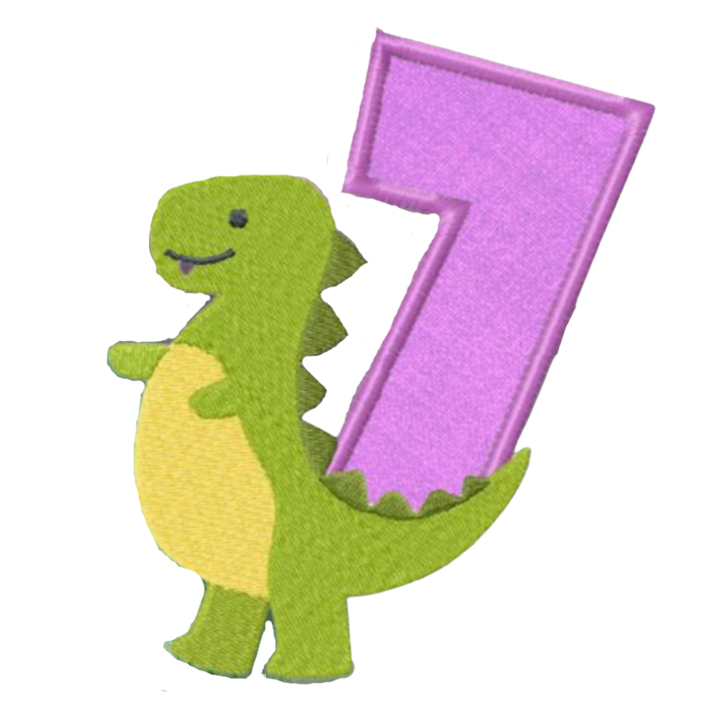 Motif de Broderie Machine : Appliqué Bébé Dinosaures avec Numéro 7