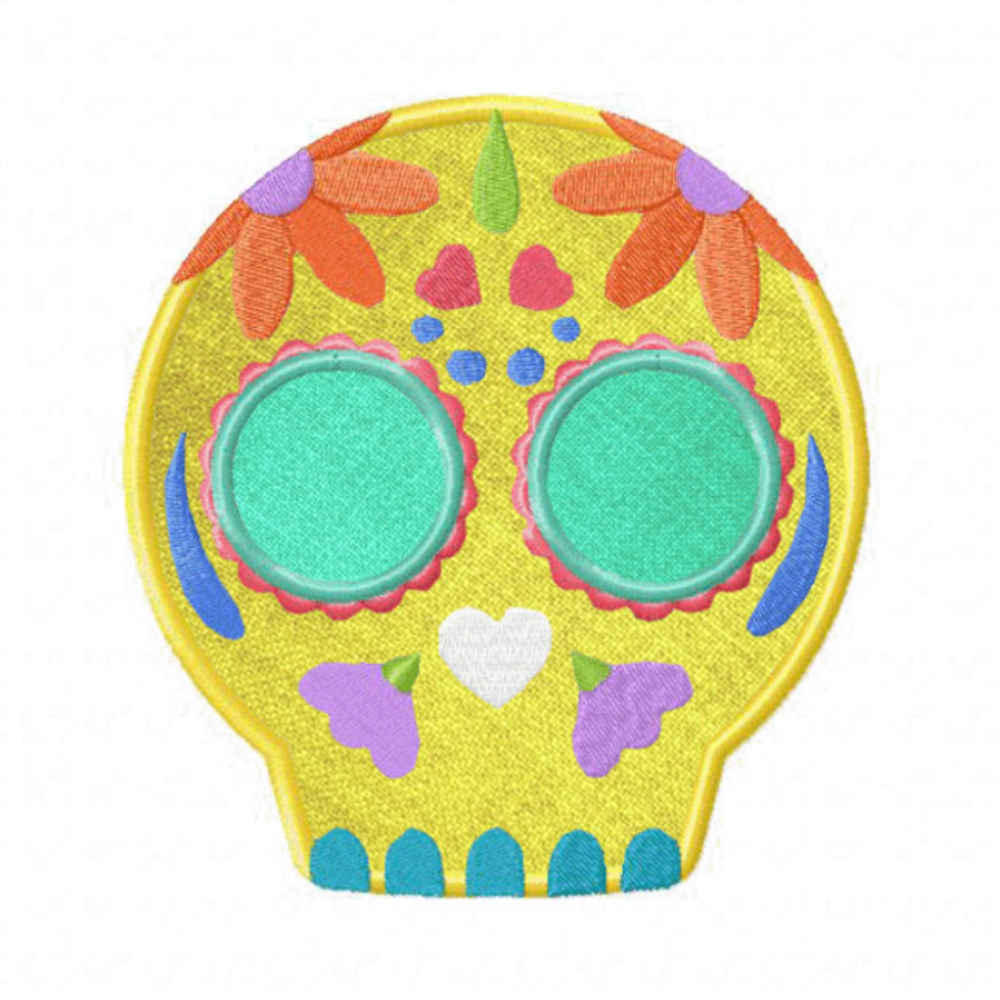 Motif de broderie machine : Crâne mexicain avec fleurs