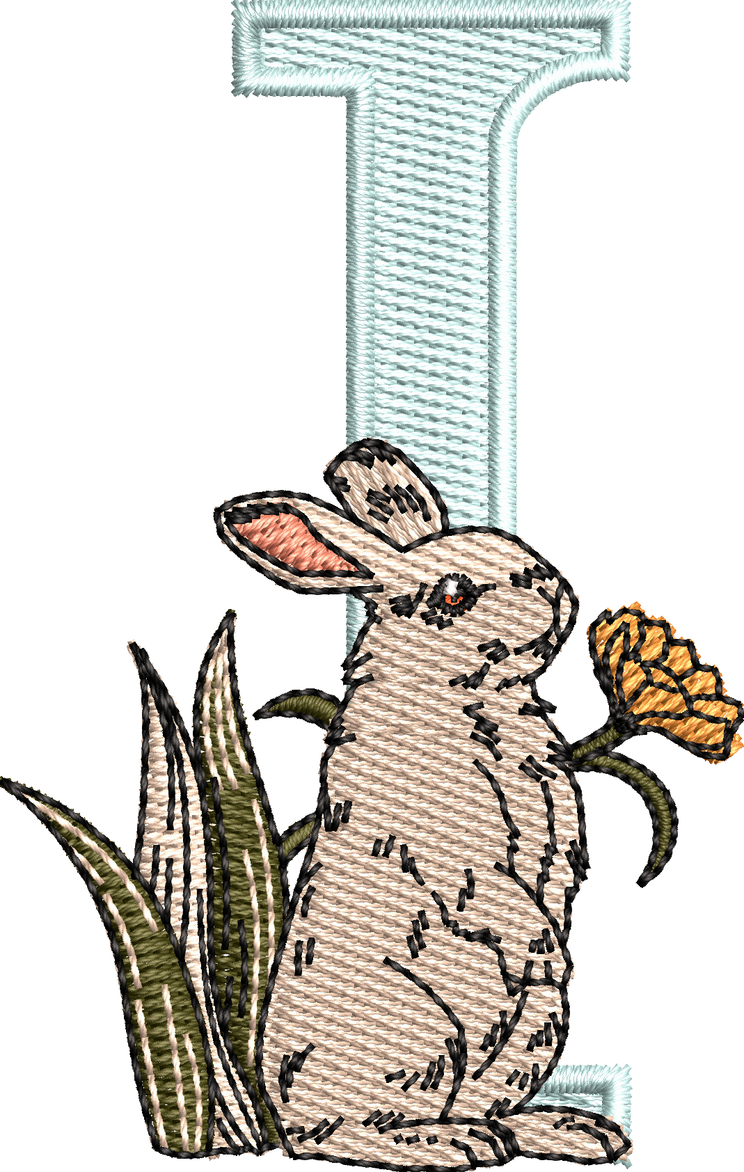 26 Motifs de broderie machine : Alphabet Lapin Fleur