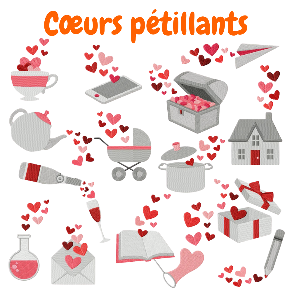 15 motifs de broderie machine : Cœurs pétillants