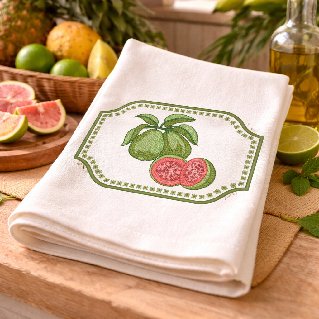 Motif de broderie machine : Cadre avec Fruit Tropical Goyave