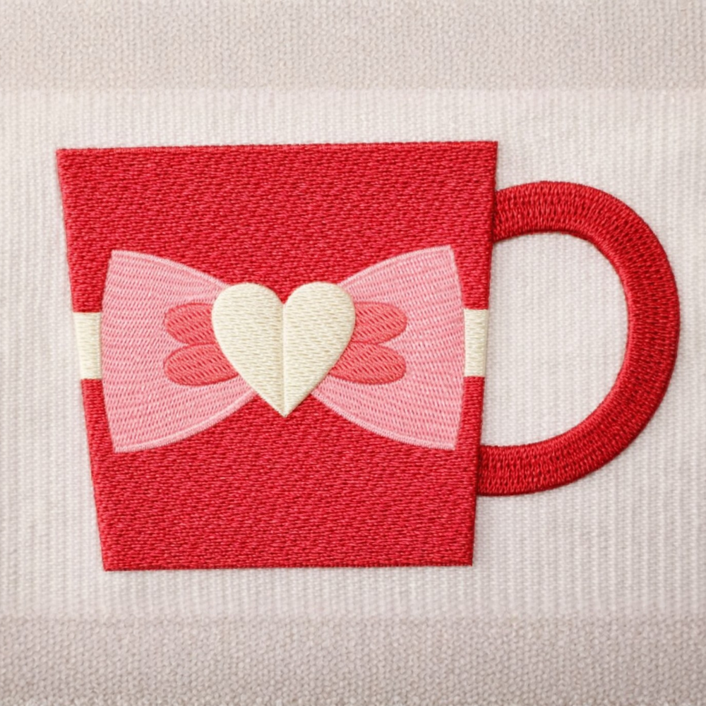9 motifs de broderie machine : Tasses à Café Saint-Valentin avec Coeur