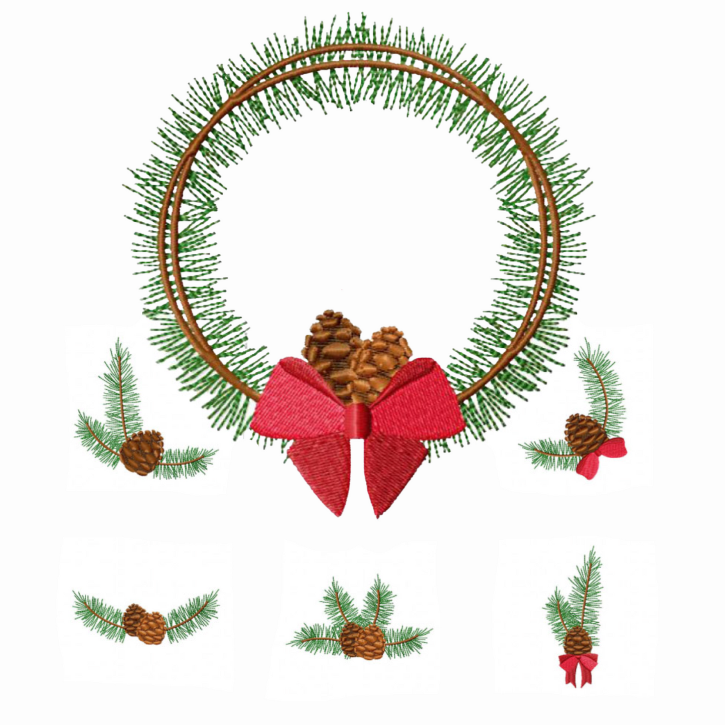 Pack 6 motifs de broderie numérique: Pommes de pin