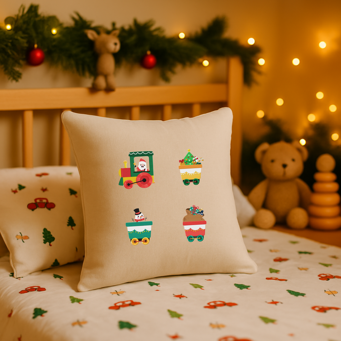 Pack de 6 motifs de broderie numérique: Personnages de train de Noël