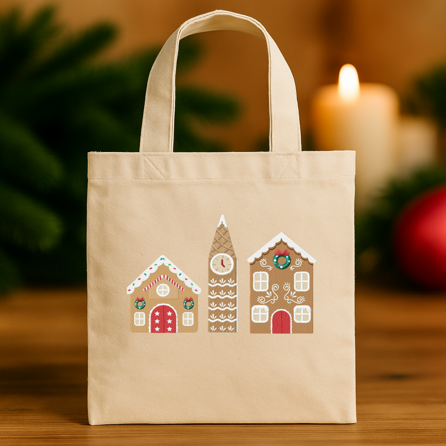 Pack de 12 motifs de broderie et appliqués: Maisons en pain d'épices et boissons