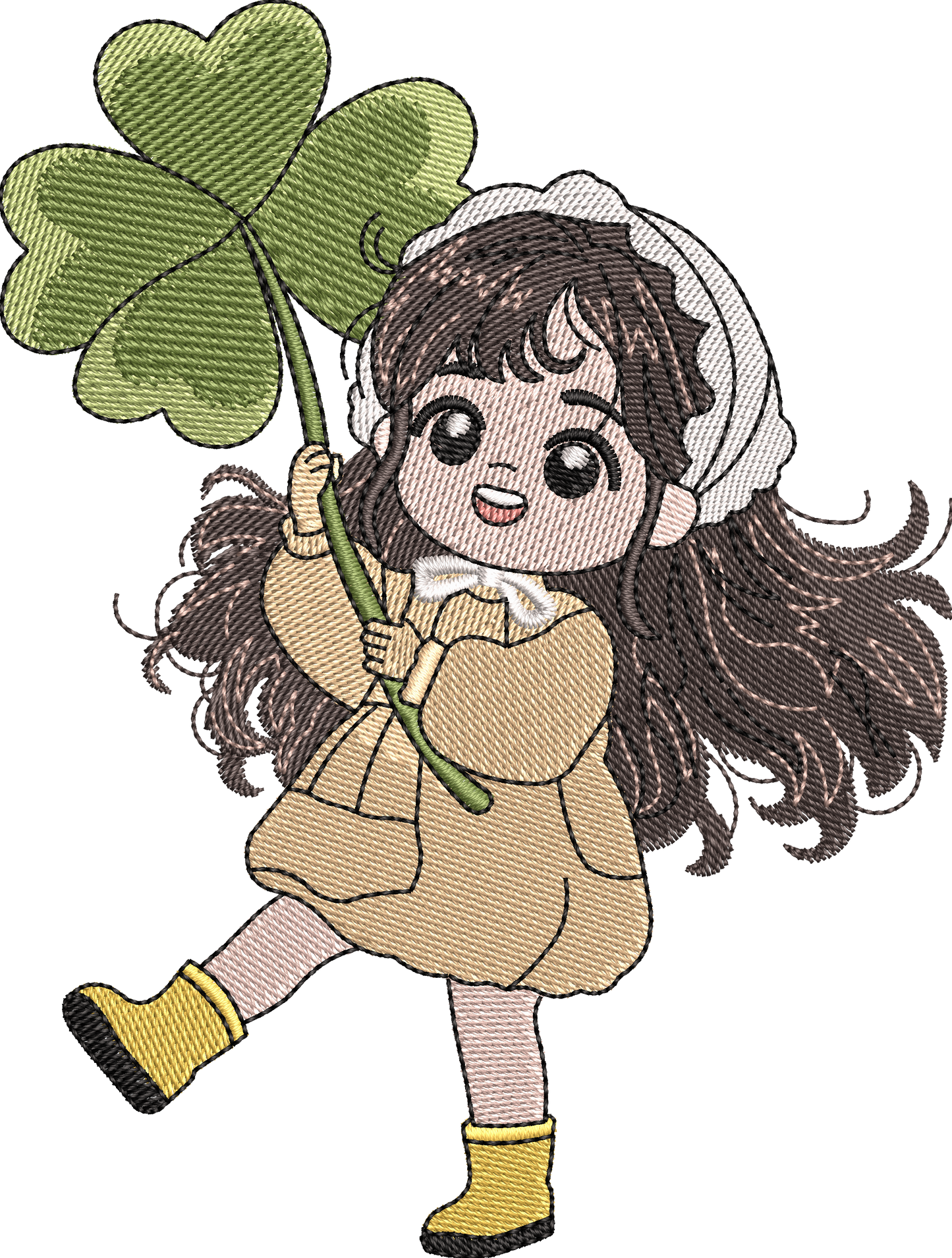 5 Motifs de broderie machine : Fillettes Manga avec fleurs