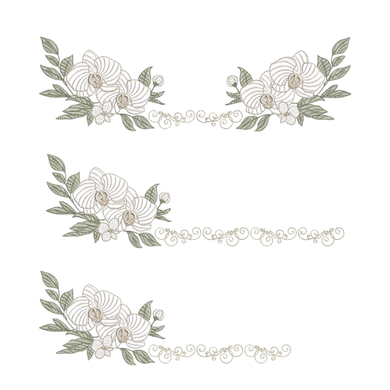 11 motifs de broderie machine : Orchidée avec Oiseau Couronne et bordure