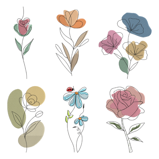 6 motifs de broderie machine : Fleurs aquarelle