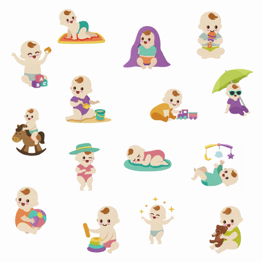 Pack de 15 motifs de broderie machine : Activité de bébé