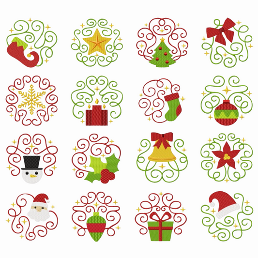 Pack de 16 broderie numérique: Tourbillons de Noël