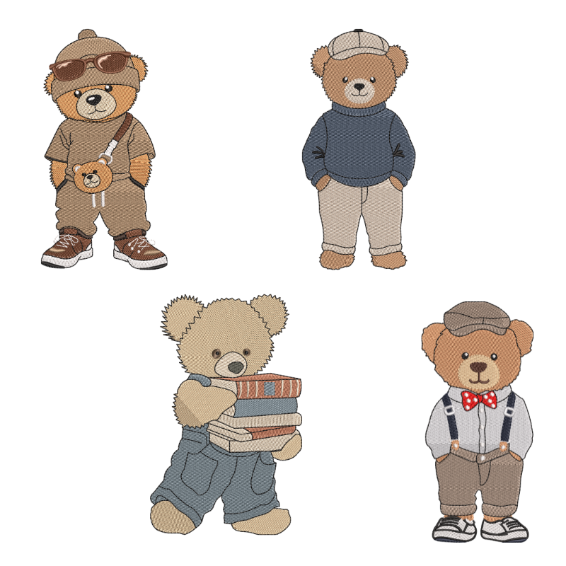 4 Motifs de broderie machine : Oursons habillés