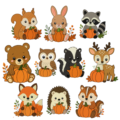 10 motifs de broderie machine : Amis d'Automne avec citrouille