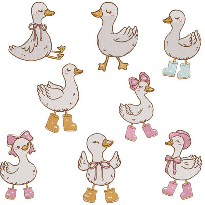 8 Motifs de broderie machine : Canards en bottes