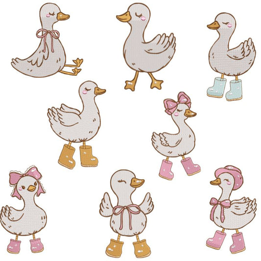 8 Motifs de broderie machine : Canards en bottes