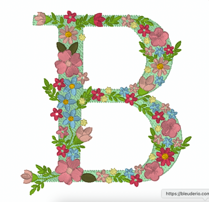 Motif de broderie : 26 Lettres de l'alphabet avec fleurs