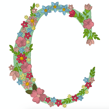 Motif de broderie : 26 Lettres de l'alphabet avec fleurs
