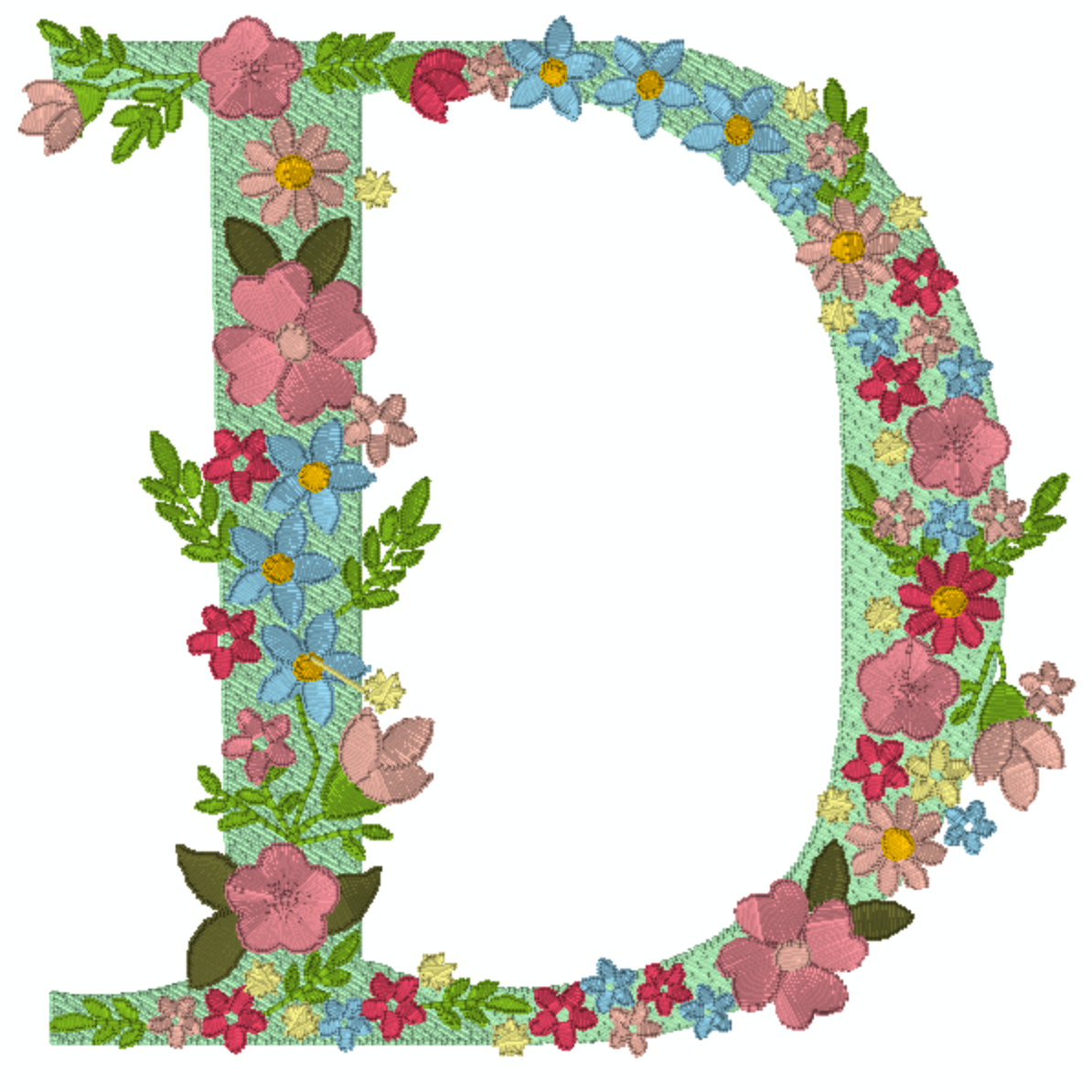 Motif de broderie : 26 Lettres de l'alphabet avec fleurs