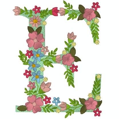 Motif de broderie : 26 Lettres de l'alphabet avec fleurs