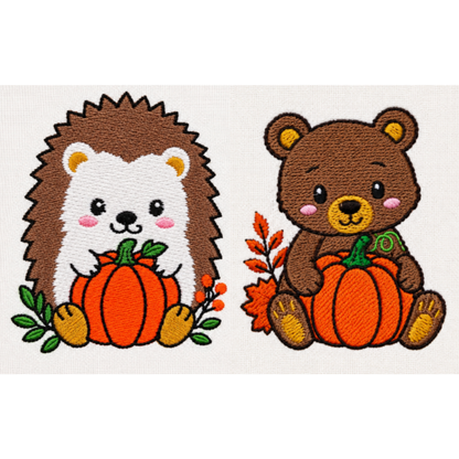 10 motifs de broderie machine : Amis d'Automne avec citrouille