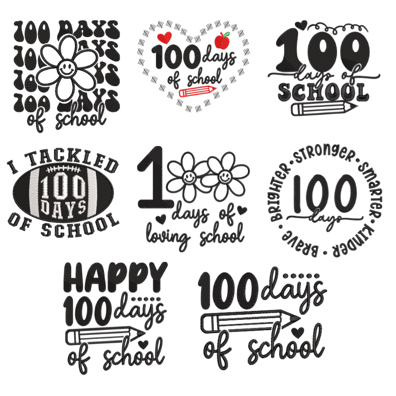 8 Motifs de broderie machine : 100 jours d'école 3