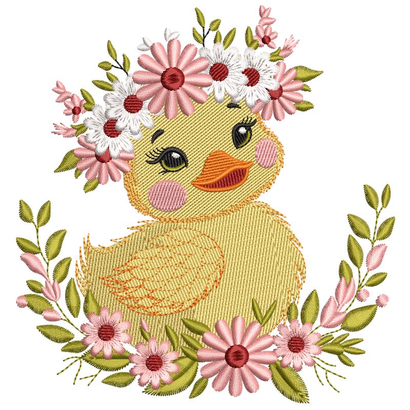 2 Motifs de broderie machine : Canetons en fleurs