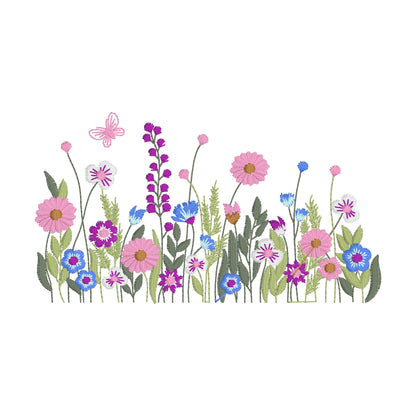 5 motifs de broderie machine : Bordures Fleurs Sauvages 2