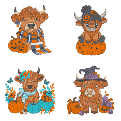 4 Motif de broderie machine : Vaches de l'Halloween
