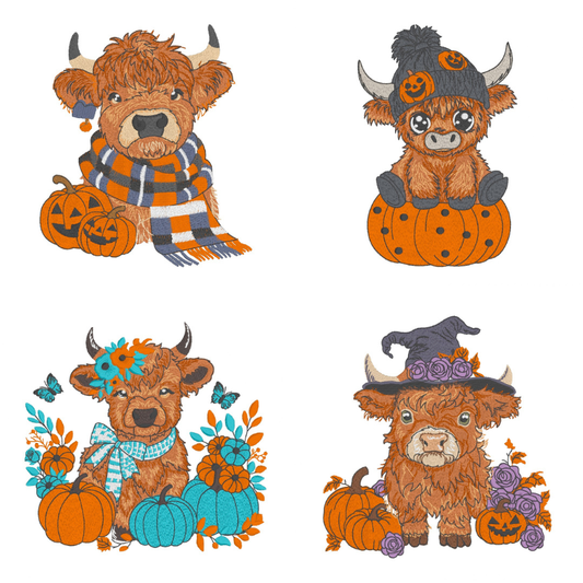 4 Motifs de broderie machine : Vaches de l'Halloween
