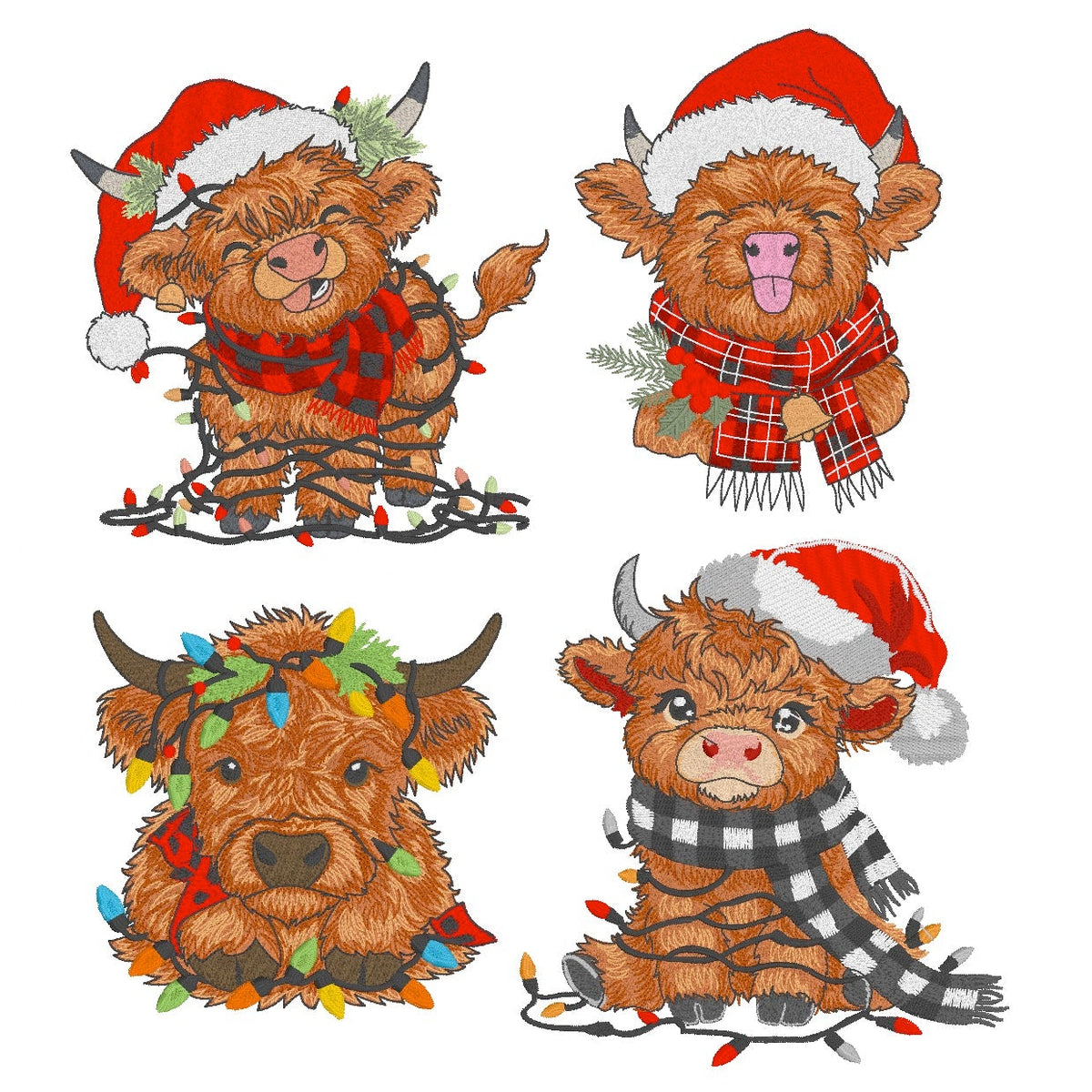 4 motifs de broderie machine : Vaches de Noël 2