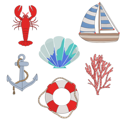 6 motifs de broderie machine : Éléments de la Mer