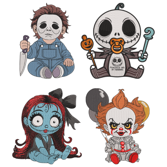 4 motifs de broderie machine : Personnages Bébés Halloween