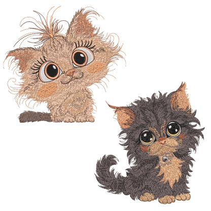 2 motifs de broderie machine : Chats poilus