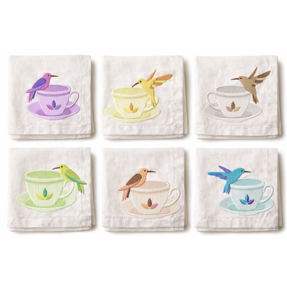 Pack de 6 motifs de broderie machine : Colibri sur Tasse à thé
