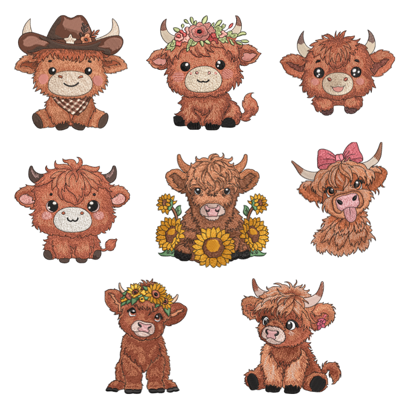 8 motifs de broderie machine : Vaches Brunes
