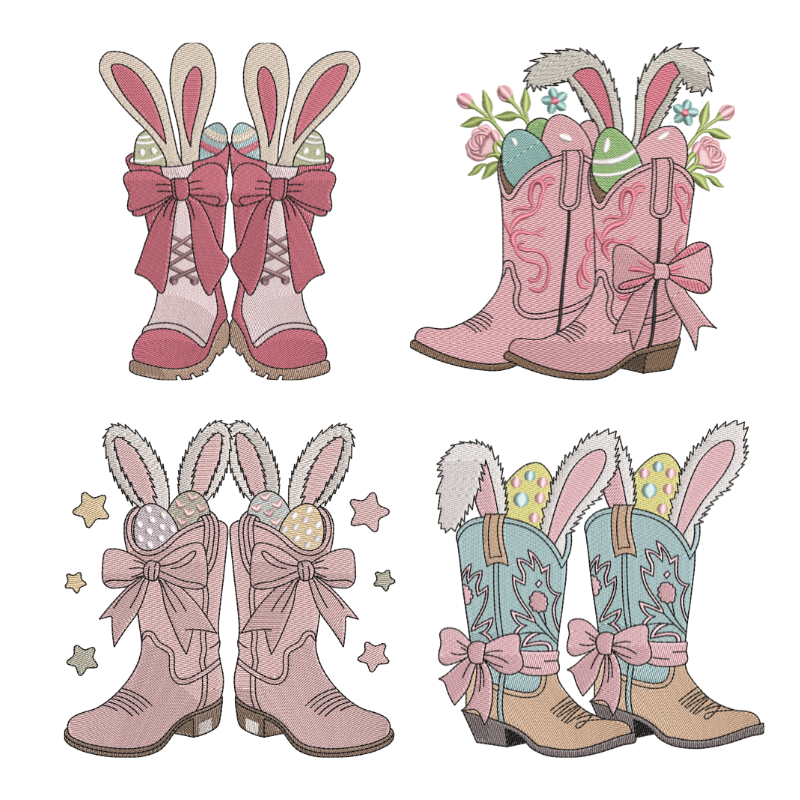 4 motifs de broderie machine : Lapins dans bottes