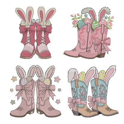 4 motifs de broderie machine : Lapins dans bottes
