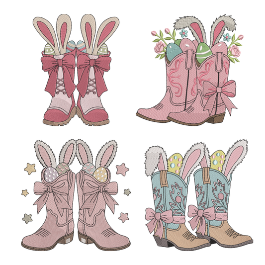 4 motifs de broderie machine : Lapins dans bottes