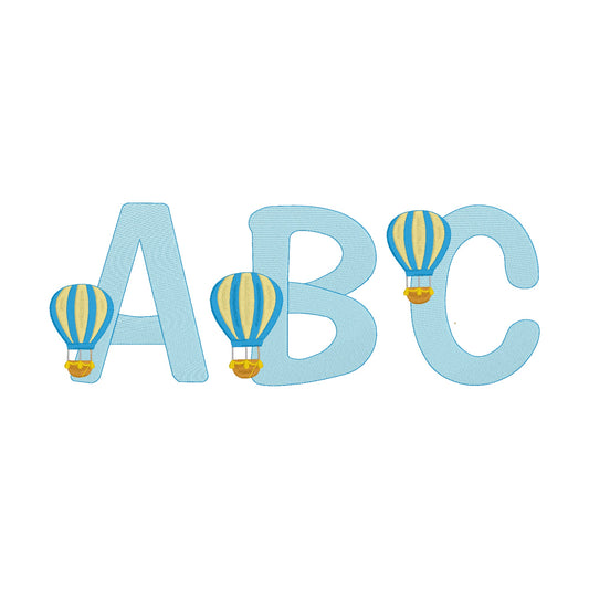 26 Motifs de broderie machine : Alphabet Montgolfière