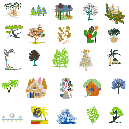 223 motifs de broderie machine : Arbres variés