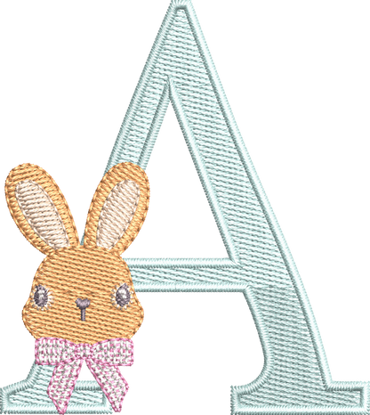 26 Motifs de broderie machine : Alphabet Lapin Noeud