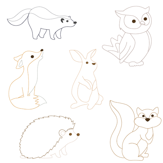 6 motifs de broderie machine : Animaux de la Forêt Ligne