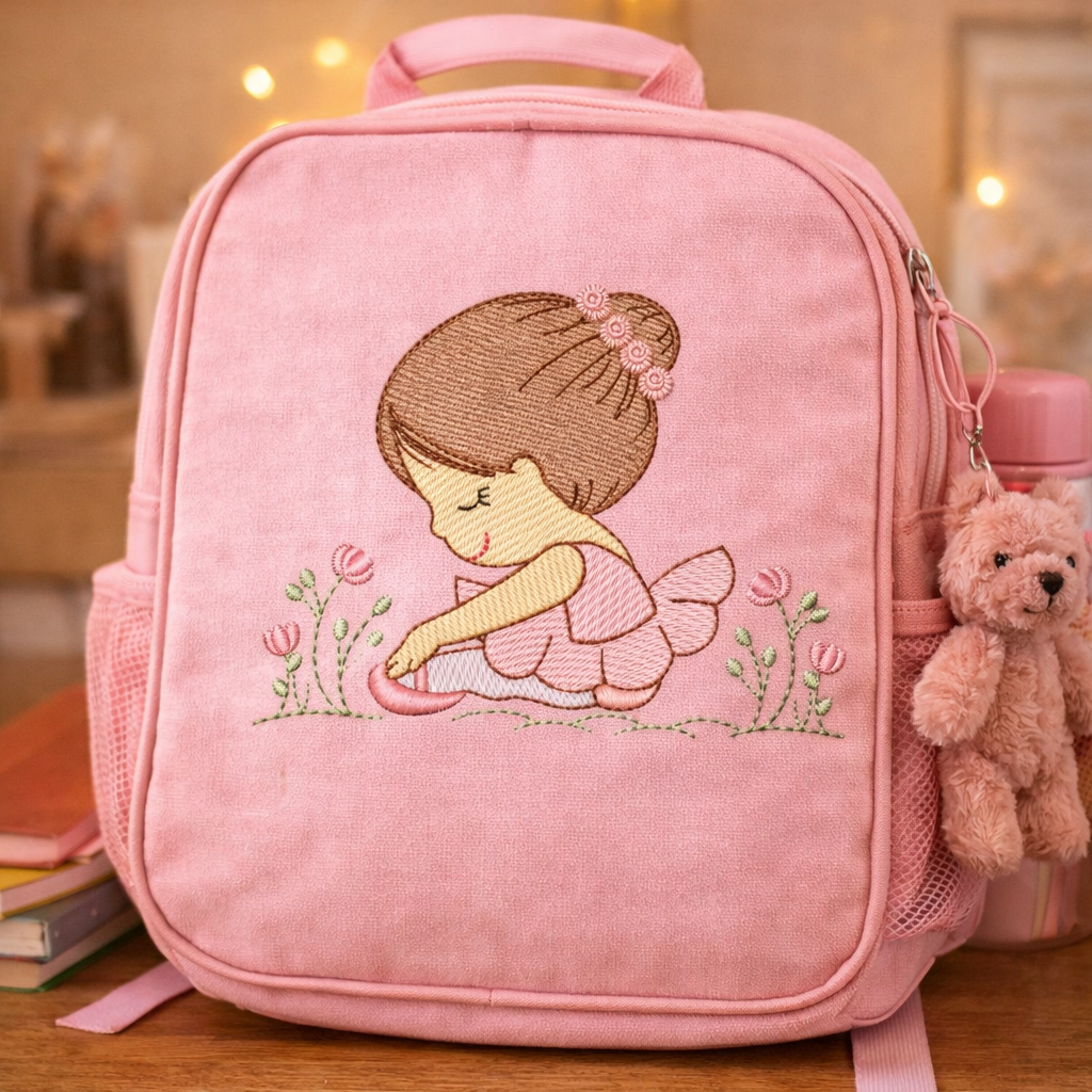 Motif de broderie machine : Ballerine avec Fleur