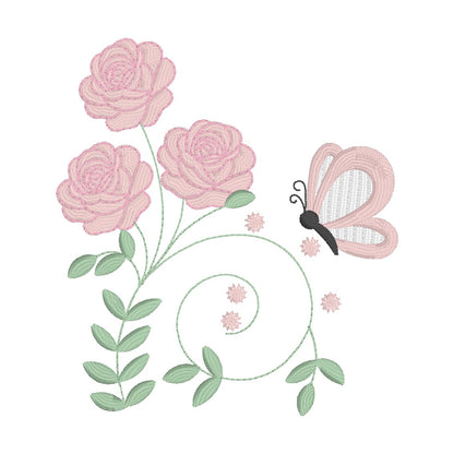 12 Motifs de broderie machine avec bordures: Roses et Papillons